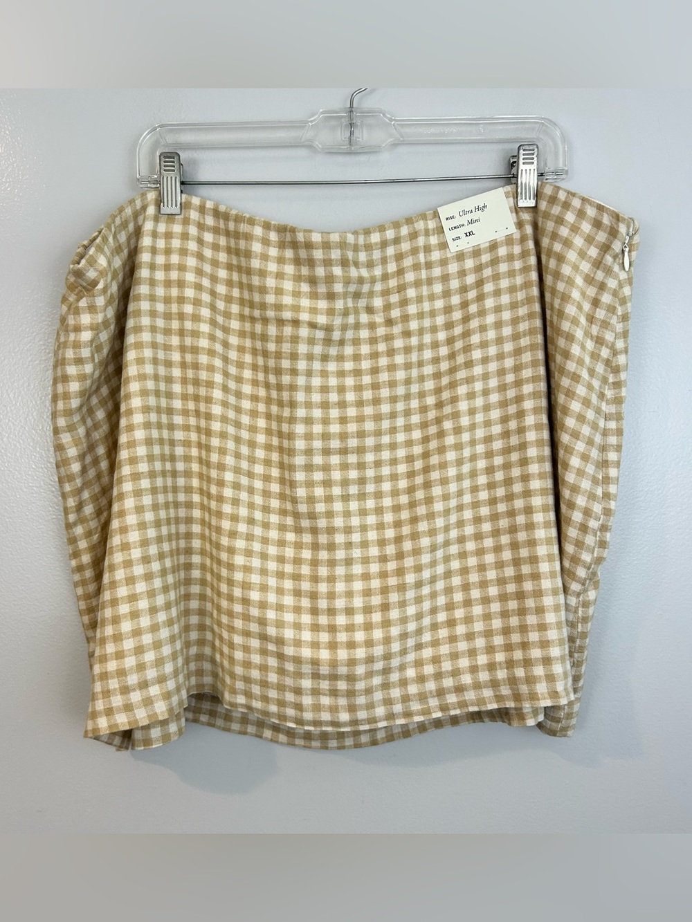 NWT Abercrombie & Fitch Ultra High Rise Scarlet Gingham Tan/White Mini Skirt XXL